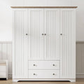 Freestanding 4 Door Wardrobe Armoire with 2 Drawers and Hanging Rods for Clothes Storage