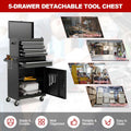 2 in 1 Rolling Tool Chest, 5-Drawer Tool Storage Cabinet with Wheels, Adjustable Shelf, Tool Box Organizer for Garage Warehouse Workshop