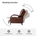 Set of 2 Alex Mid Century Modern Genuine Leather Manual Recliners with Curved Wooden Arms