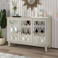 Mirrored Buffet Cabinet with Glass Doors and Silver Handles 3 Door Sideboard for Living Room, Hallway, and Dining Room