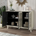 Mirrored Buffet Cabinet with Glass Doors and Silver Handles 3 Door Sideboard for Living Room, Hallway, and Dining Room