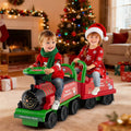 6V 2 Seater Ride On Train with Detachable Carriage, Under Seat Storage, Whistle & Flashing LED Lights, Trackless Electric Ride On Toy for Kids